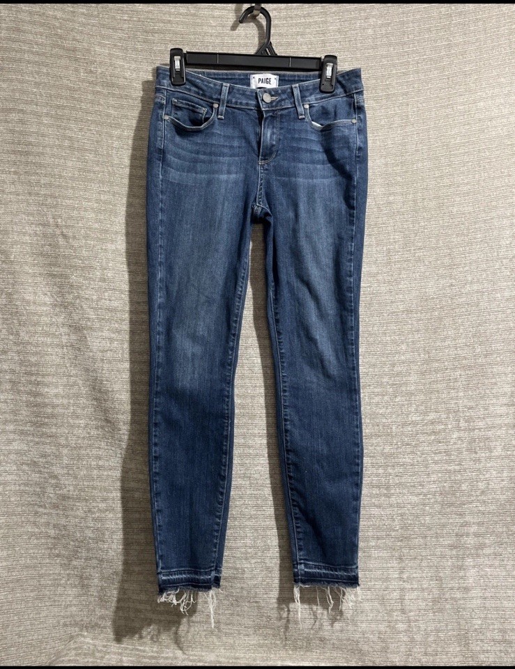 Paige Verdugo Blue Stretch Denim Ankle Skinny Jeans Released Raw Hem 28 Women’s
