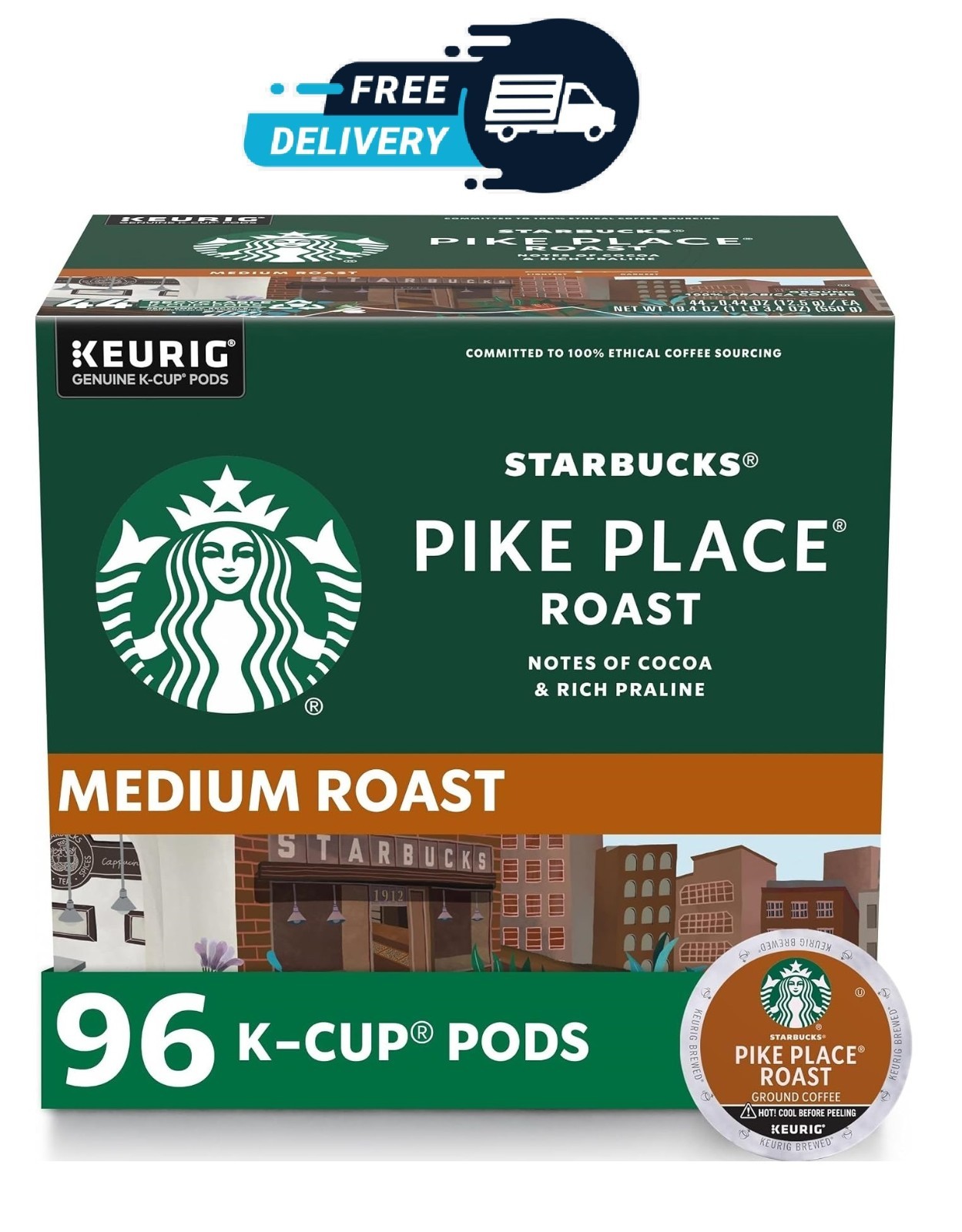 Starbucks K-Cup Coffee Pods Pike Place Roast 96 Pods Medium Roast