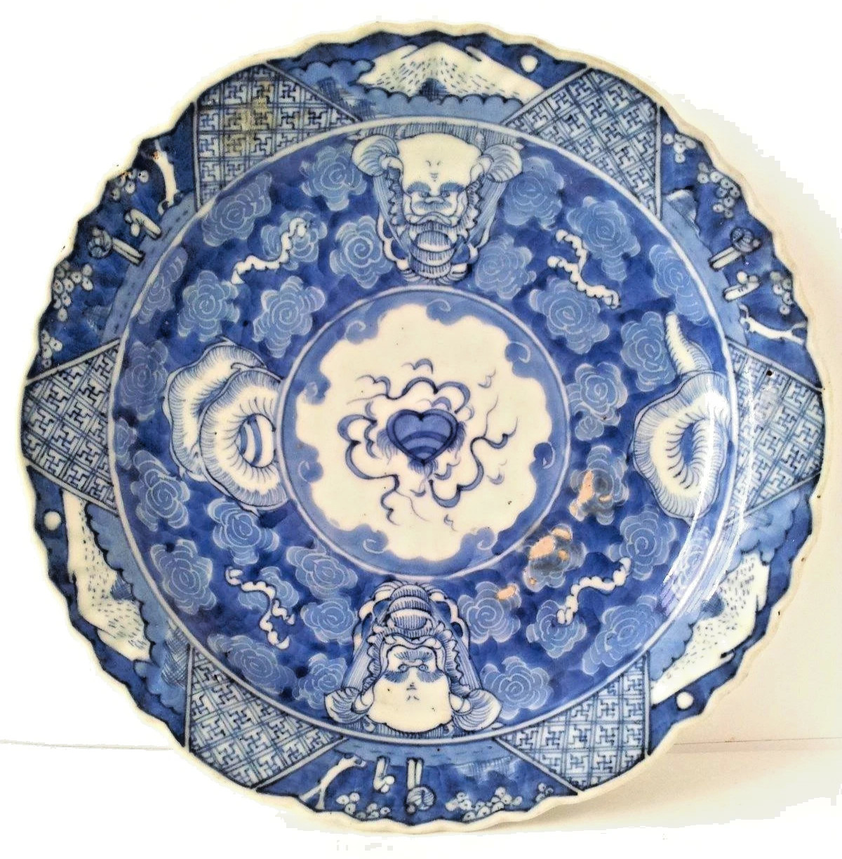Antique Hand Painted Chinese Blue & White Porcelain Plate
