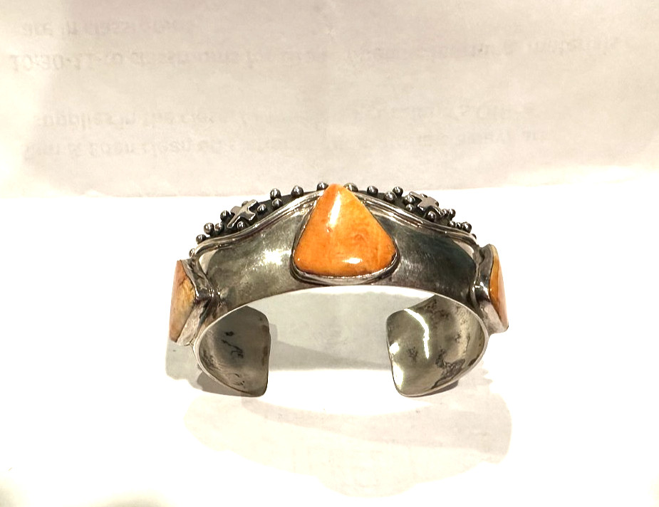 Spiny Oyster Cuff Bracelet Orange Turquoise Sterling Silver Spiny Oyster Cuff Bracelet Orange Turquoise Sterling Silver