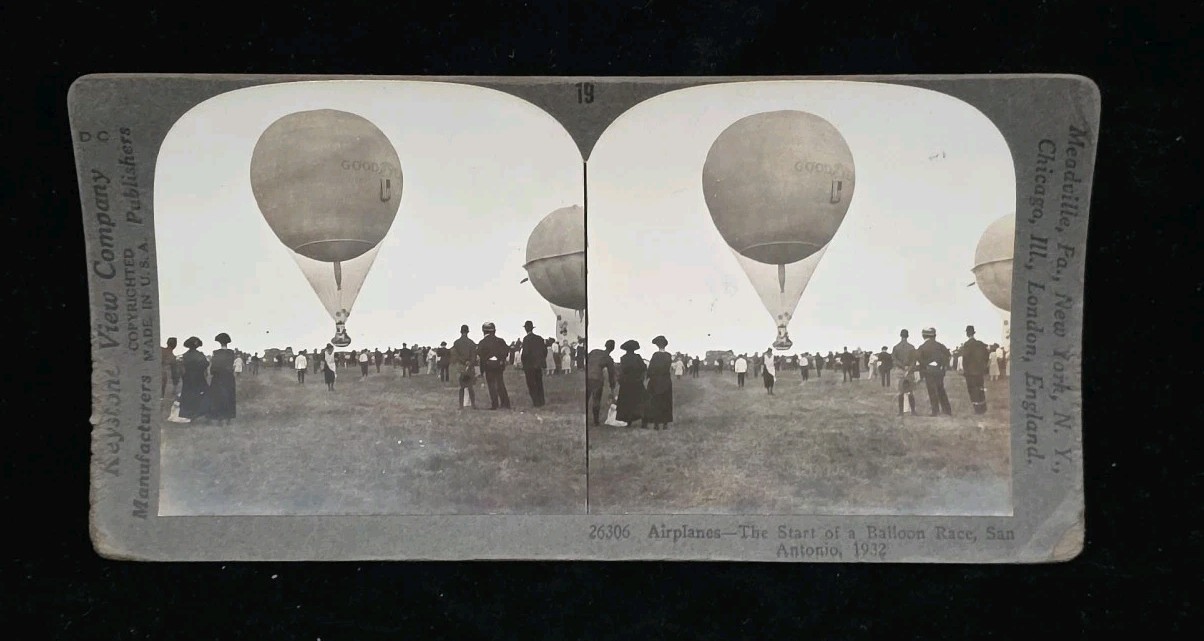 Keystone Stereoview #19 The Start Of A Balloon Race San Antonio 1932 Aviation