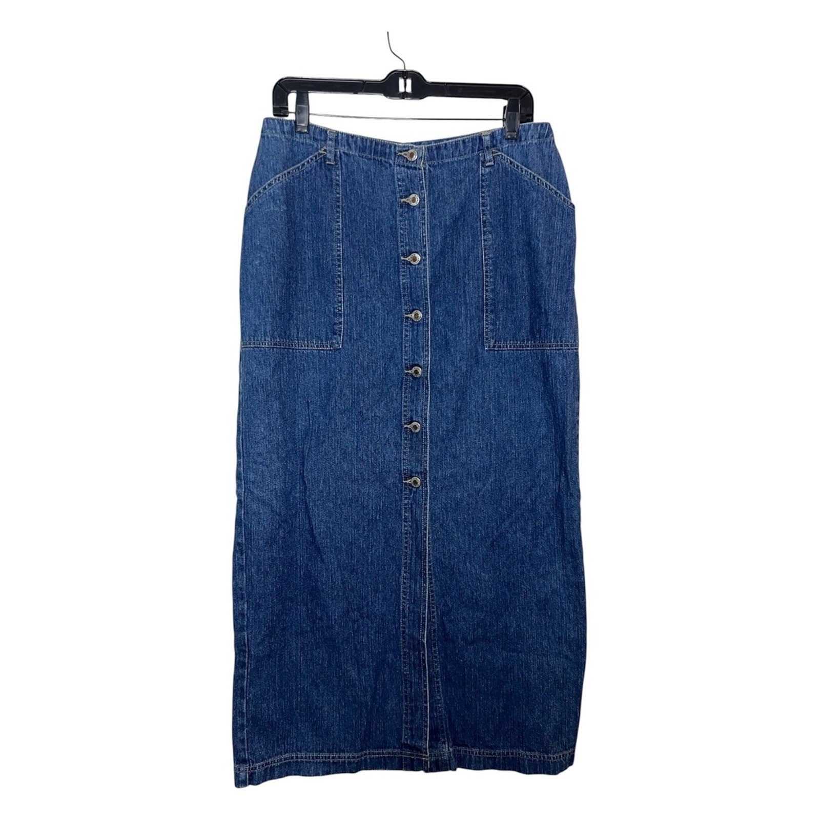 Vintage Paul Harris Denim Button Front Cotton Midi Skirt Size 12