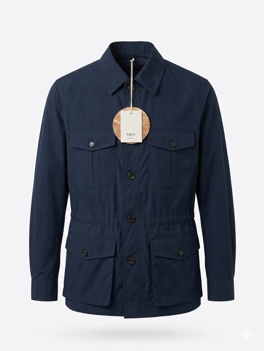 Manto Navy Blue Safari Jacket Regular Fit Full Zip Ultrafine Belseta S (EU 48)