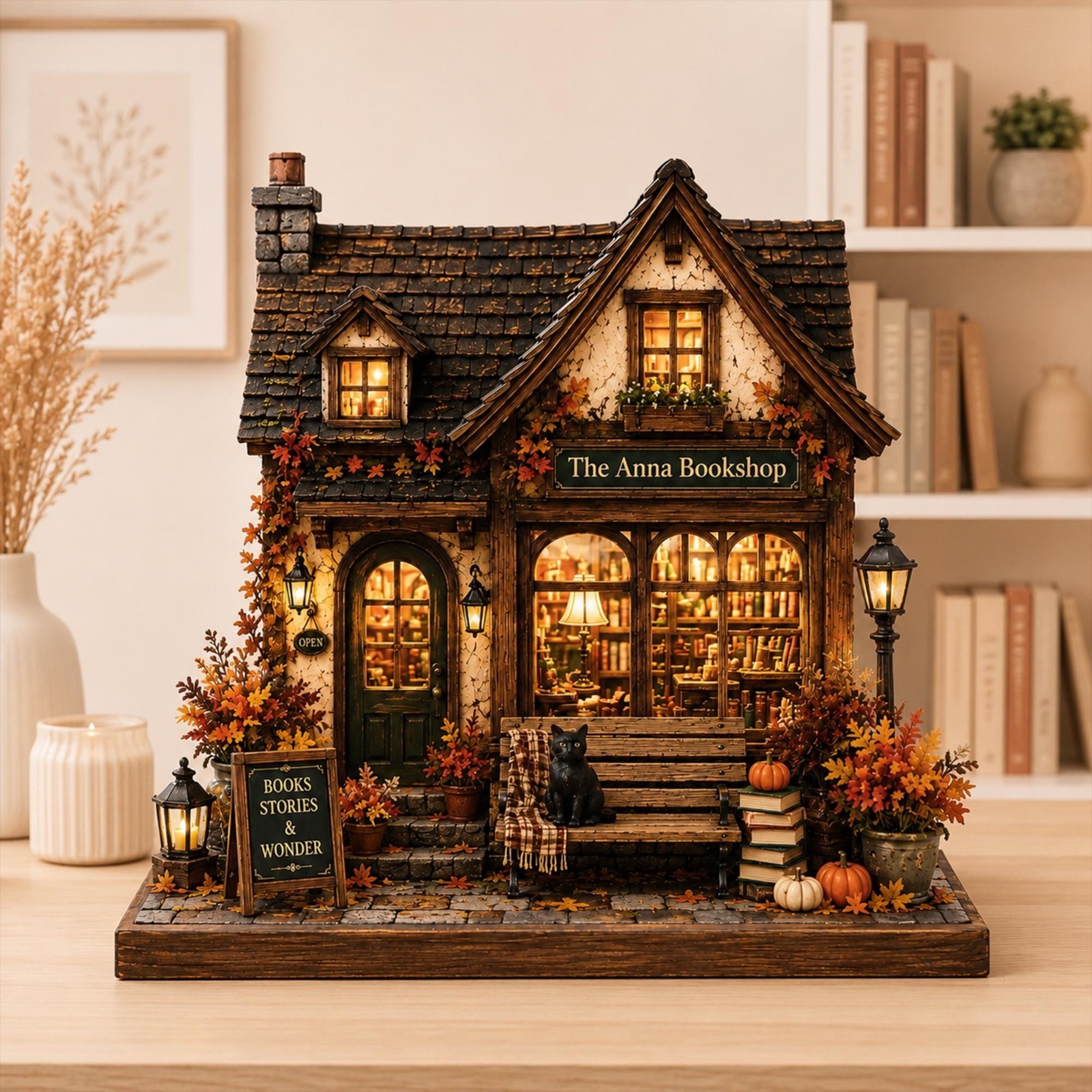 Personalized Fall House Wooden Block, Autumn Home Shelf Decor