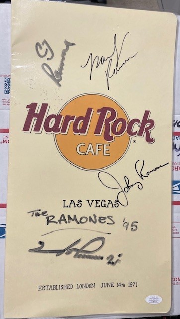 THE RAMONES: Joey Johnny CJ Marky Signed x4 HARD ROCK Hotel CAFE 10x18\