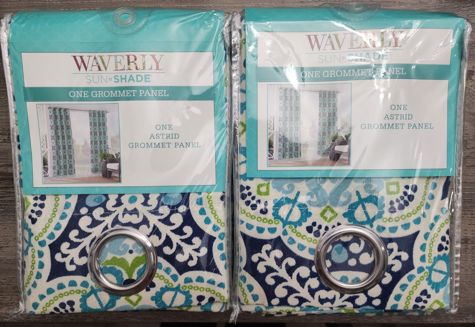 NEW Waverly Sun n Shade Indoor/Outdoor Grommet 2 Panel Set Astrid Oasis 52\