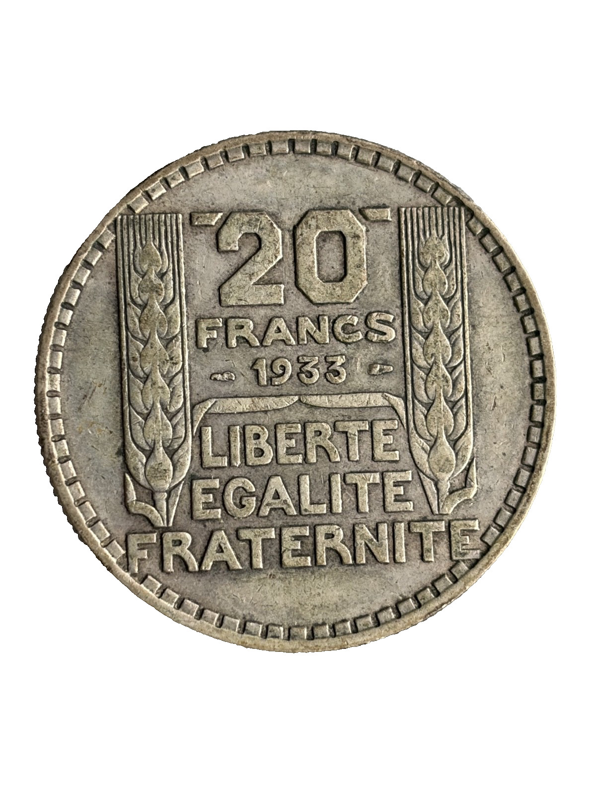 1933 France 20 Francs Coin Silver Turin Marianne French Third Republic