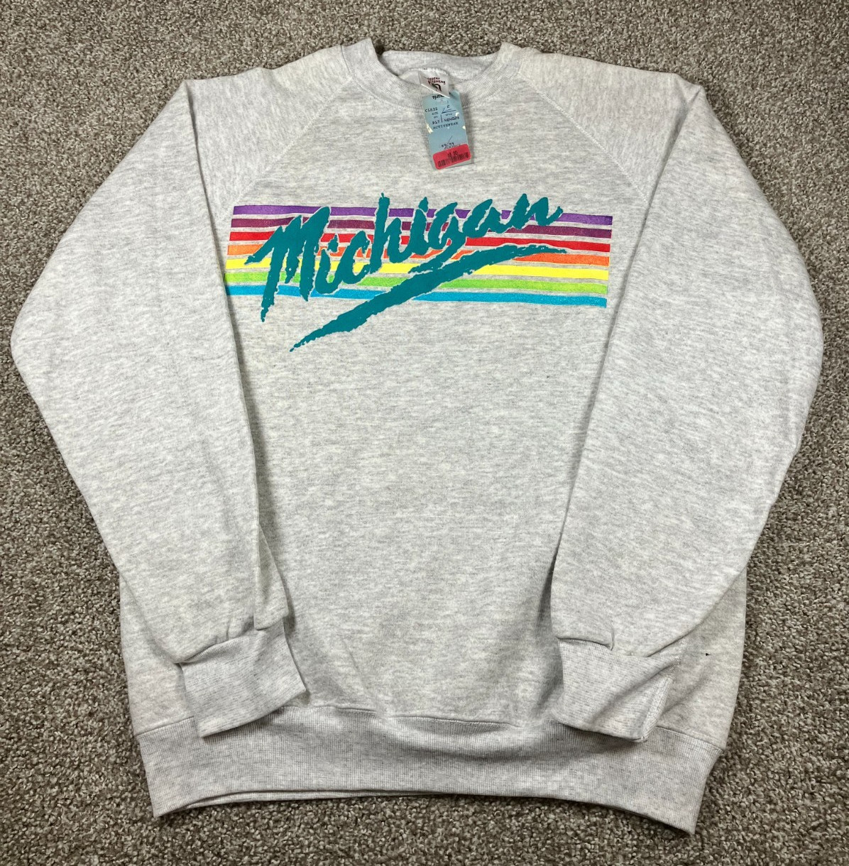 VTG Desert Sportswear Michigan Crewneck LRG Pullover NWT Rainbow Gray 90\'s Puffy