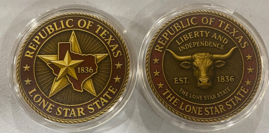 Republic of Texas Legacy Coin, Lone Star Texas Commemorative Challenge Coin 1836 Republic of Texas Legacy Coin, Lone Star Texas Commemorative Challenge Coin 1836