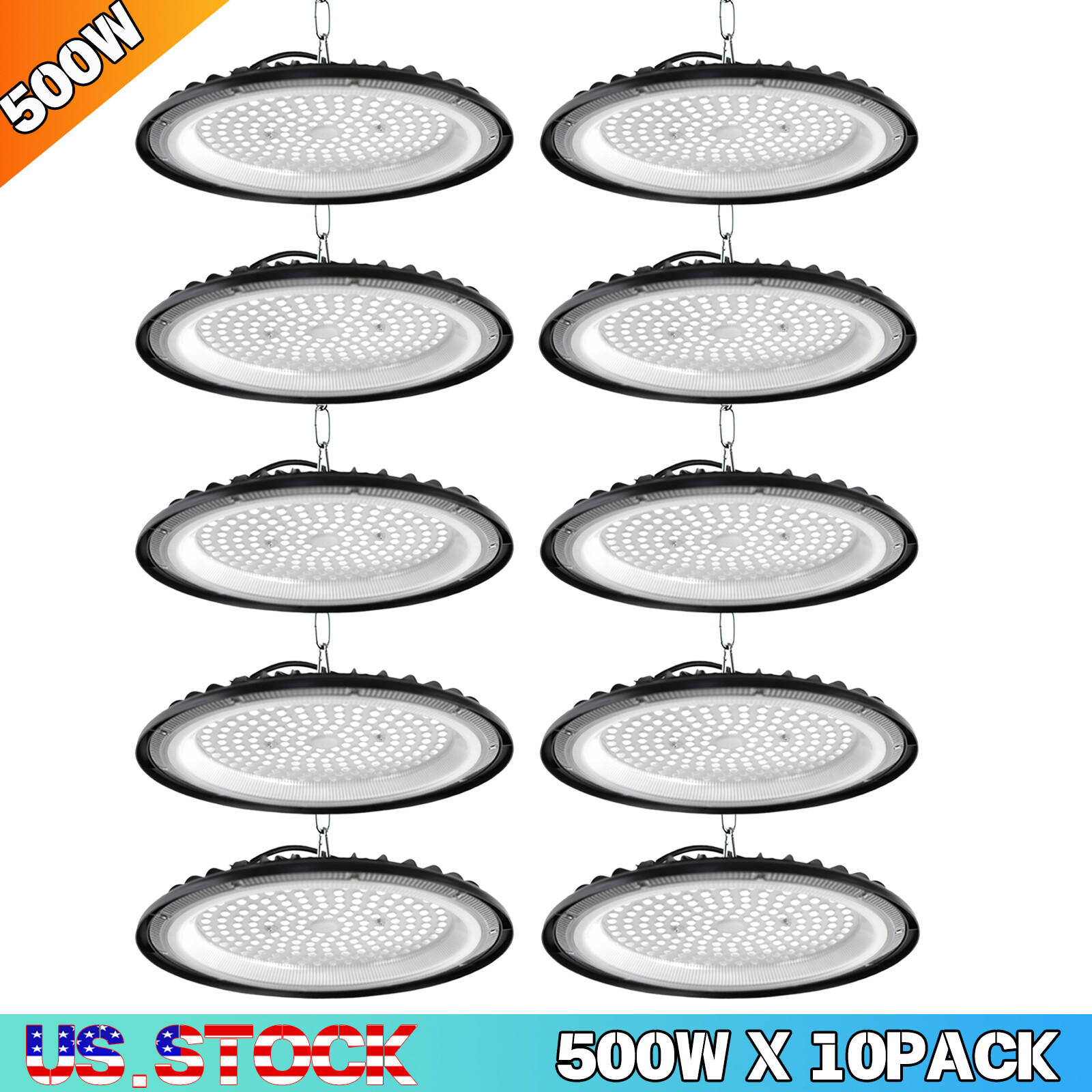 10 Pack 500W UFO LED High Bay Light Shop Industrial Commercial Factory Warehouse