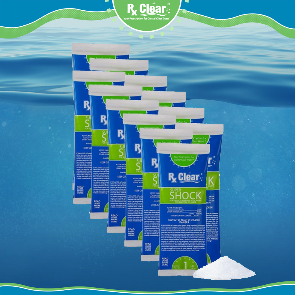 Rx Clear 68% Calcium Hypochlorite Super Chlorine Pool Shock 12 x 1 lb Bags Rx Clear 68% Calcium Hypochlorite Super Chlorine Pool Shock 12 x 1 lb Bags