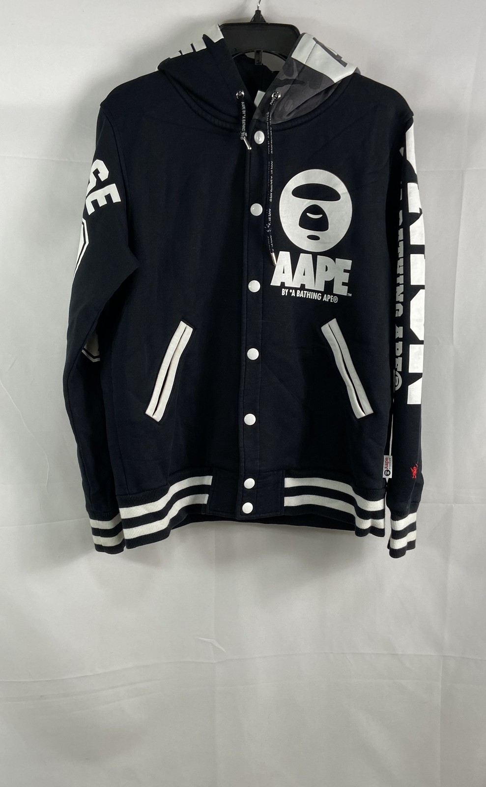 Aape By A Bathing Ape Men\'s Varsity Hooded Sweatshirt Jacket Black Logo Sz M