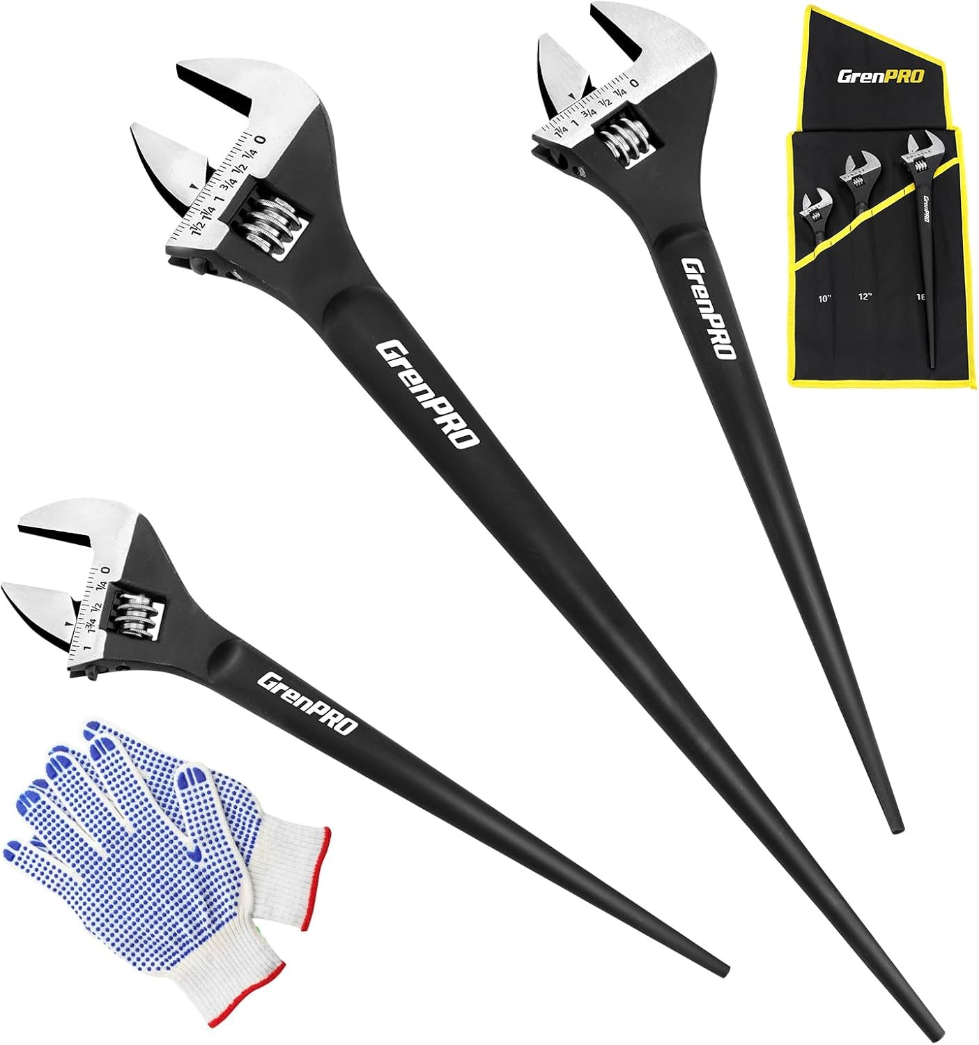 4 Piece Adjustable Spud Wrench Set with Gloves 10\ 4 Piece Adjustable Spud Wrench Set with Gloves 10\