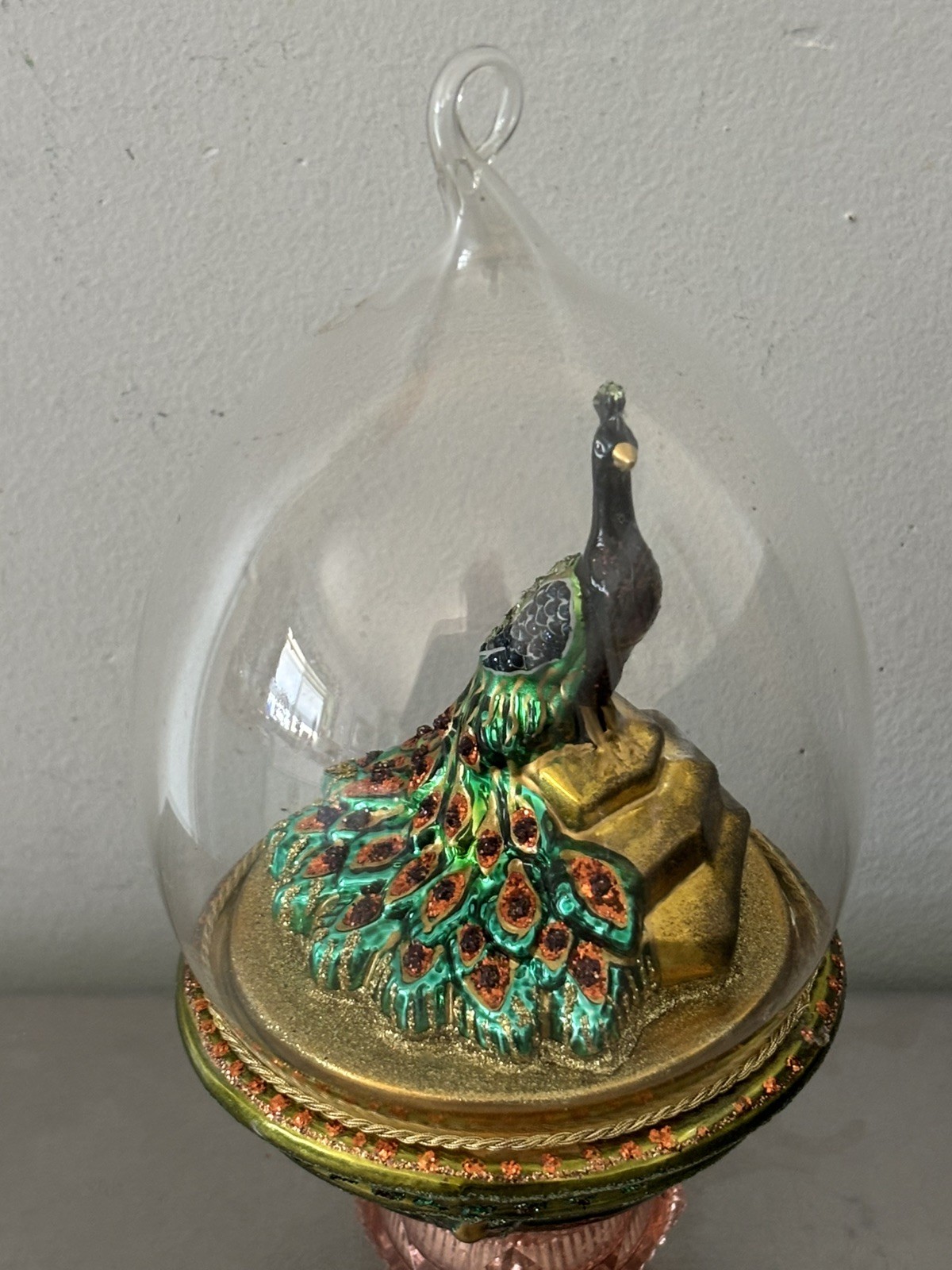 Mostowski Komozja Glass Dome PEACOCK Ornament Hand Blown Poland Boxed 