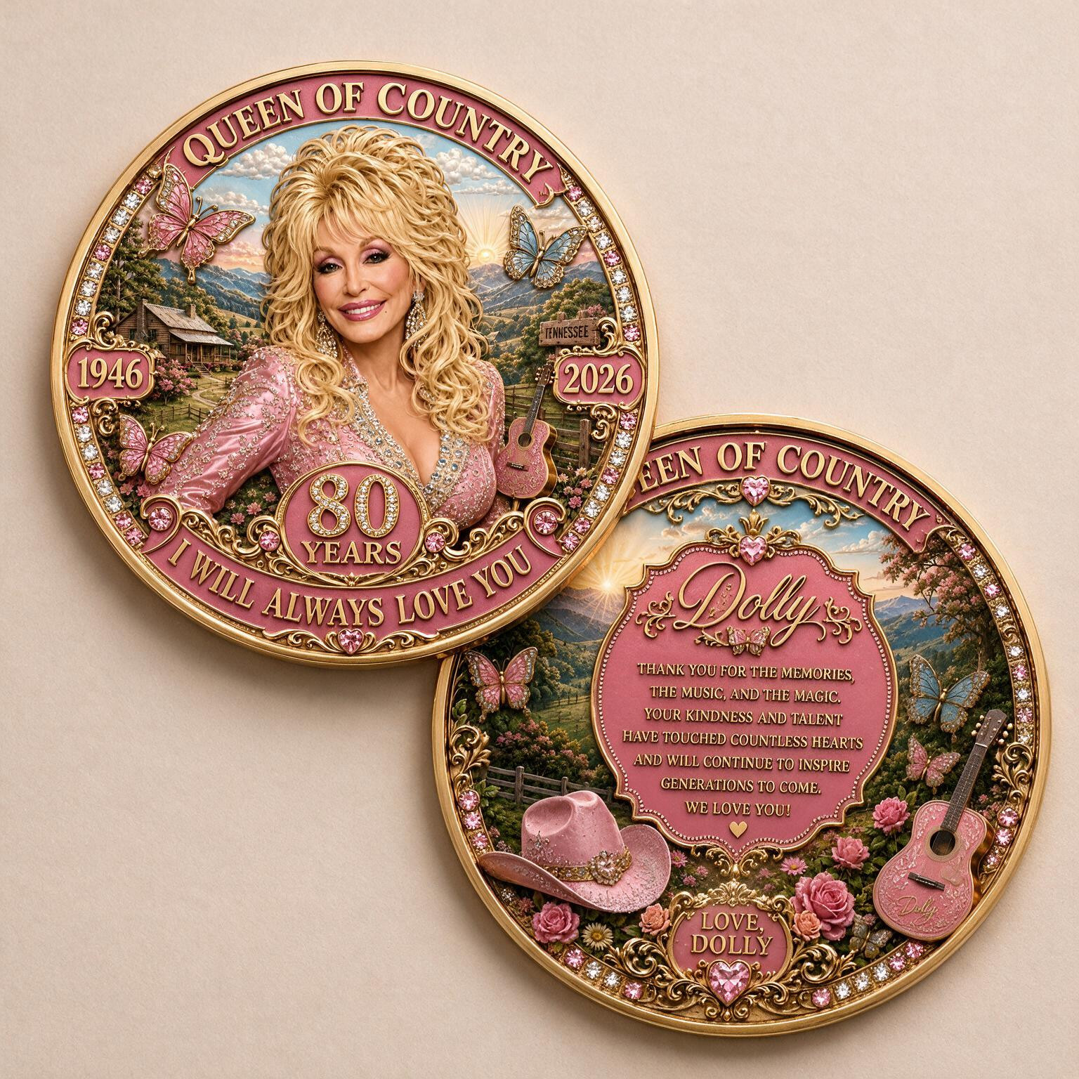 Dolly Parton Queen of Country 80 Years Coin I Will Always Love You Tribute Gift
