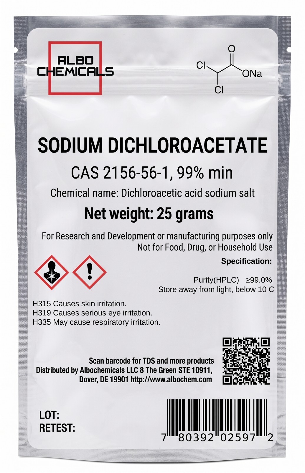 Sodium dichloroacetate, 99%,  25 Grams