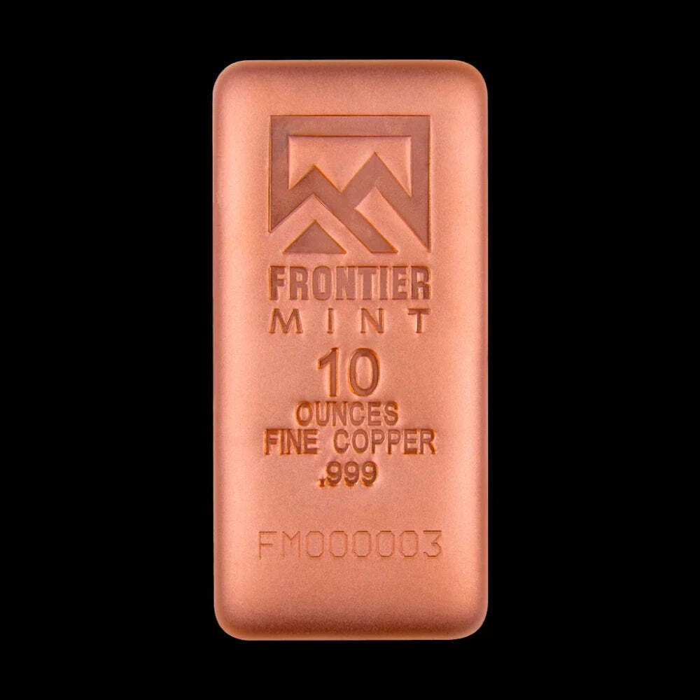 10 oz Copper Bar Frontier Mint 999 Fine Serialized Sealed w/ CoA