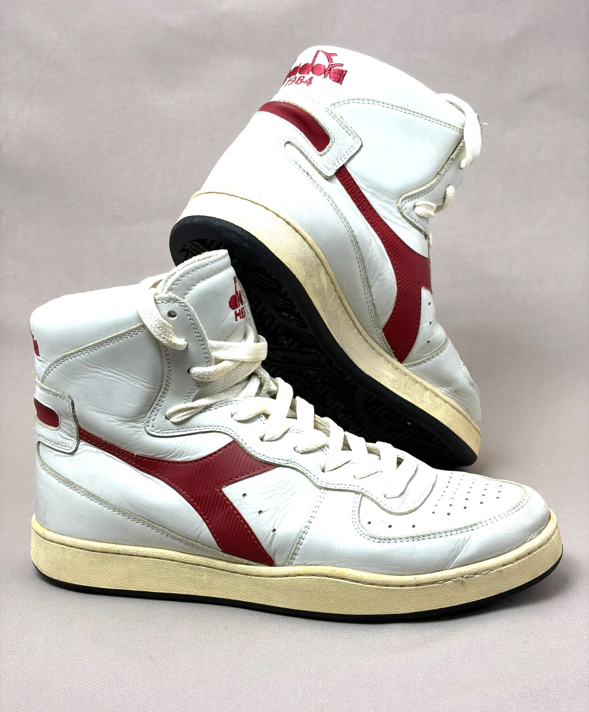 Diadora Heritage MI Basket 1984 High Top Leather Sneakers White Red Mens 9.5