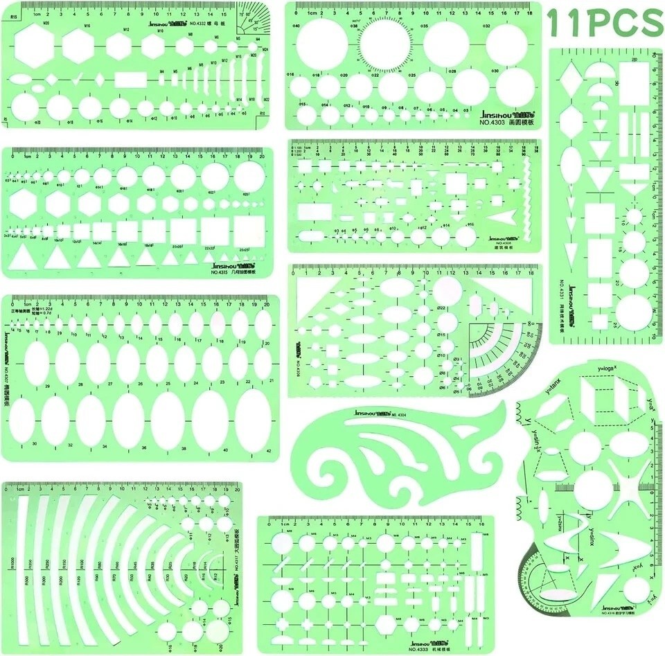 11PCS Geometric Drawings Templates, Drafting Stencils Measuring Tools,... 11PCS Geometric Drawings Templates, Drafting Stencils Measuring Tools,...