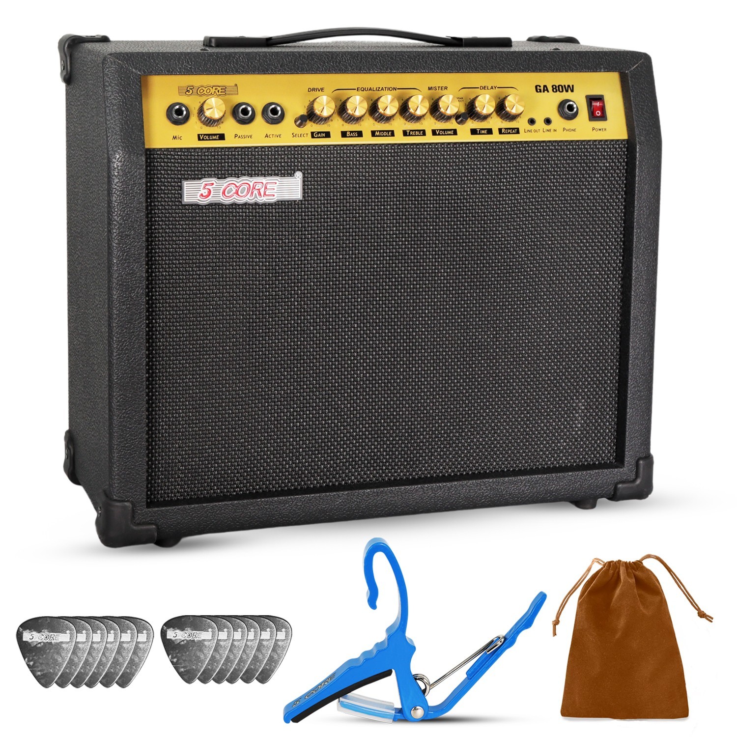 5 Core Guitar Amplifier 80W Electric Portable Mini Amp w Built in 10\