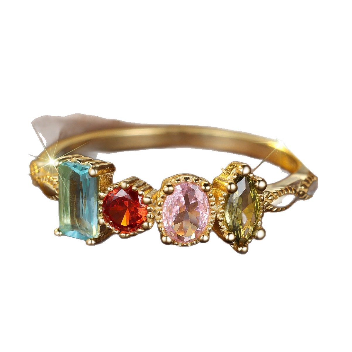 S925 Sterling Silver Fashionable Round Colorful Geometric Zircon Ring S925 Sterling Silver Fashionable Round Colorful Geometric Zircon Ring