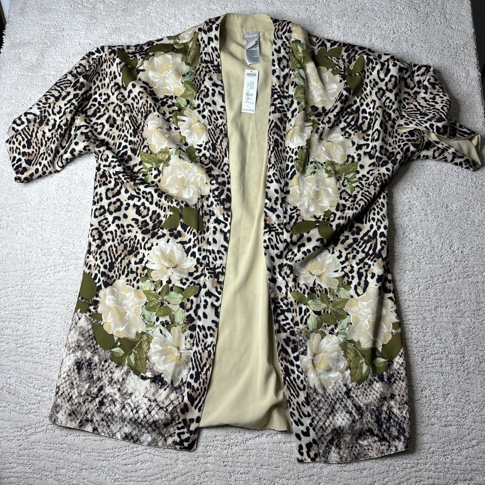 Women’s NEW Chicos S/M Floral Printed Animal Covering Ruana Kimono