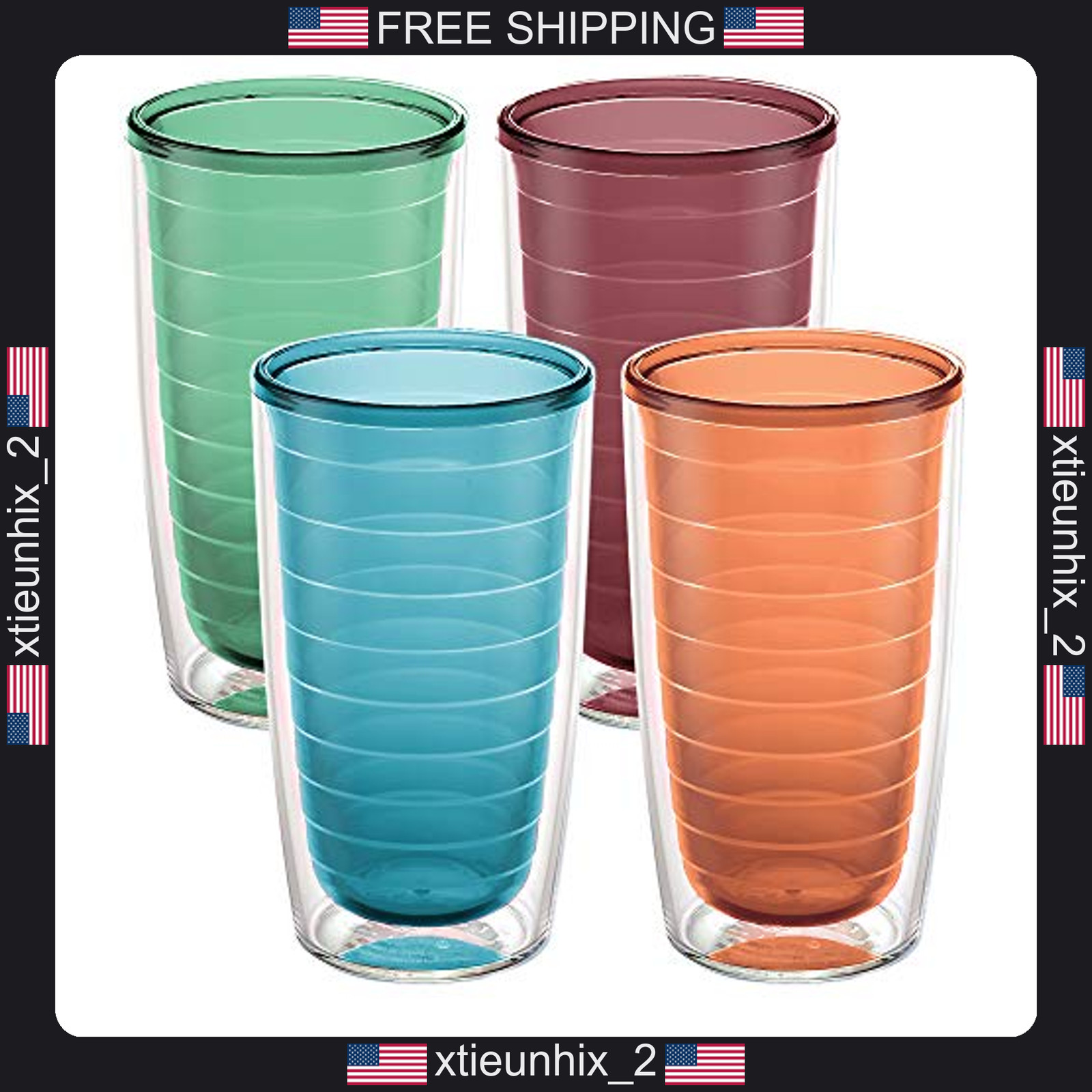 Tervis 16oz Insulated Tumblers Set of 4 Clear & Colorful Double Wall Travel Cups