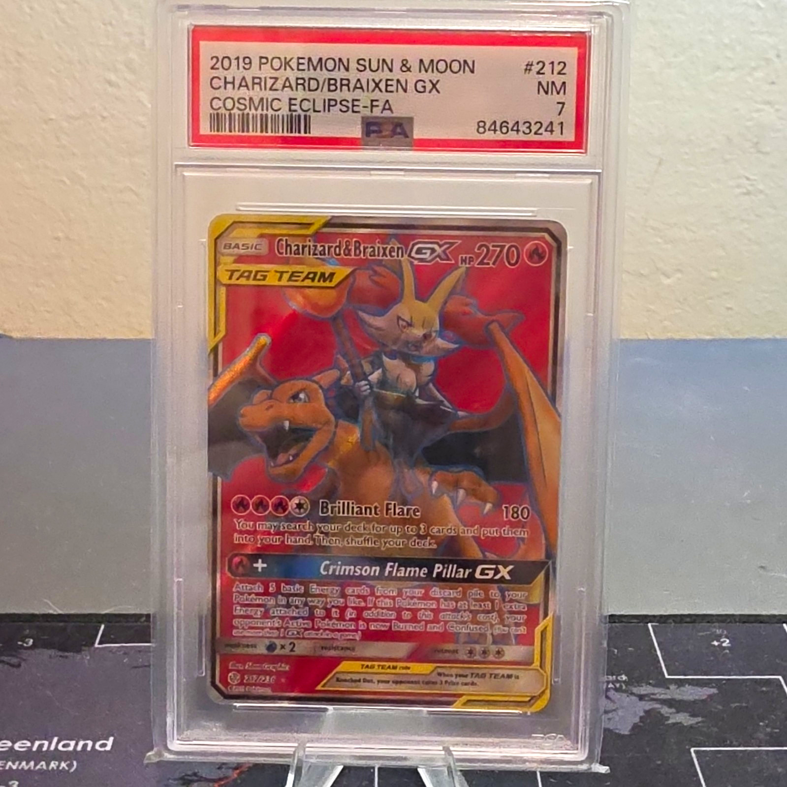 2019 POKEMON SUN & MOON COSMIC ECLIPSE FULL ART/CHARIZARD & BRAIXEN GX PSA 1