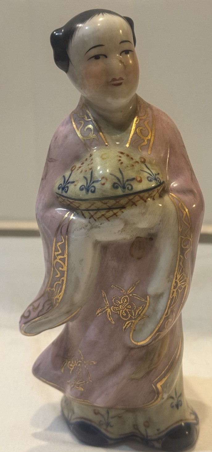 Porcelain Figurine Lan Caihe w/Flowers 1 of 8 Immortals Chinese Taoist Mythology