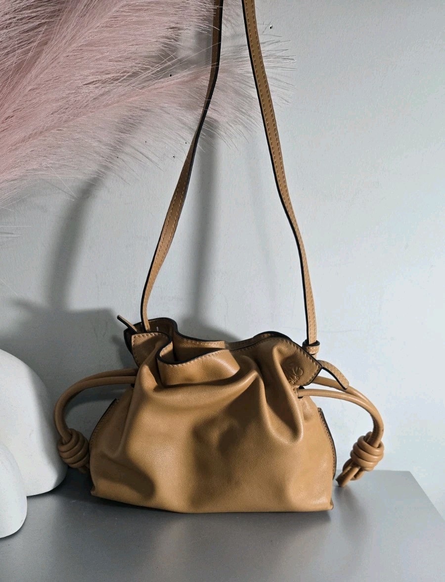 LOEWE Warm Desert Leather Mini Flamenco Clutch Crossbody Bag 8x11​