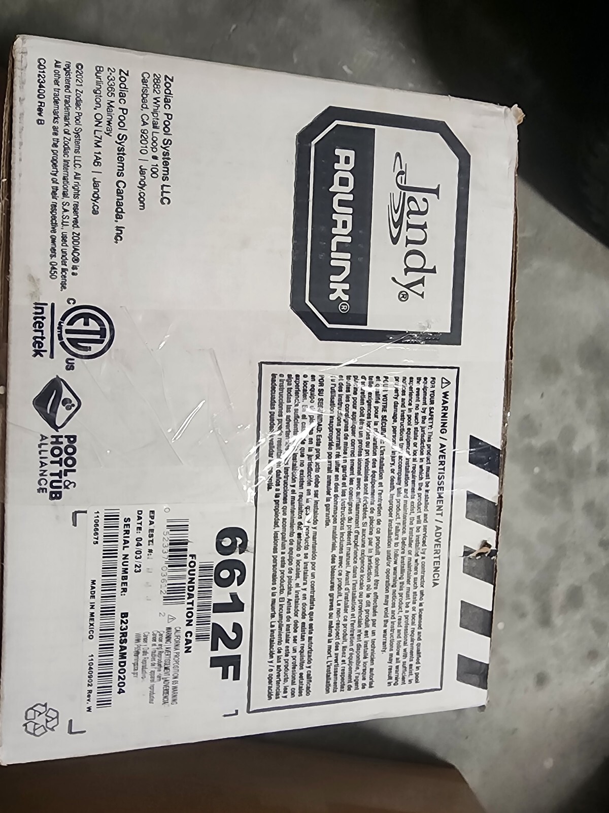Jandy 6612F AquaLink RS Foundation Power Center NIB