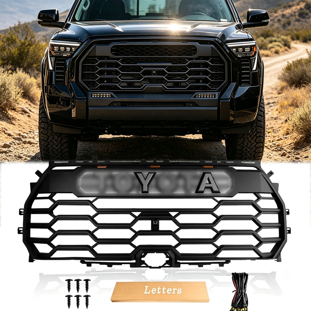 Black Bumper Grille Grill with Letters for 2022-2025 Toyota Tundra TRD Pro Style
