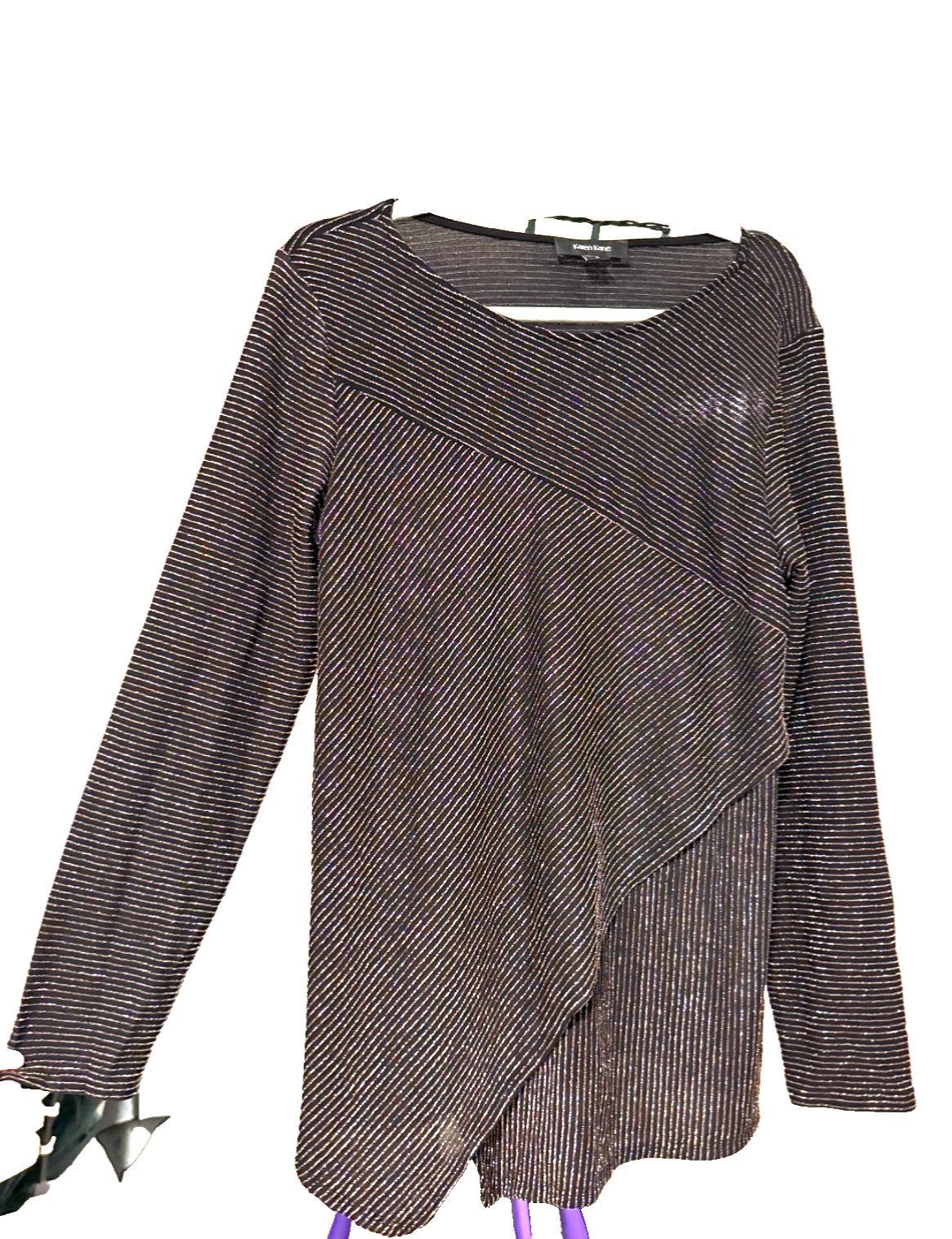 karen kane top black with gold sparkle lines large preowned karen kane top black with gold sparkle lines large preowned