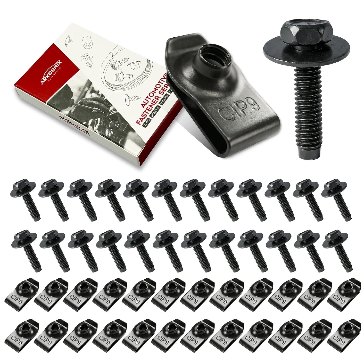 M6X1.0 Automotive Body Bolts & U-Nut Clips Fasteners Kit, 50 Pcs Universal Set