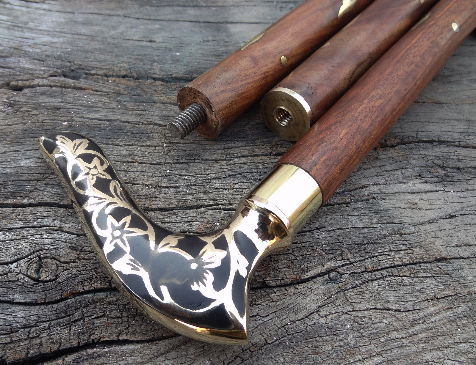 Antique Brass Victorian Handle Wooden Vintage Style Walking Stick Cane Designers