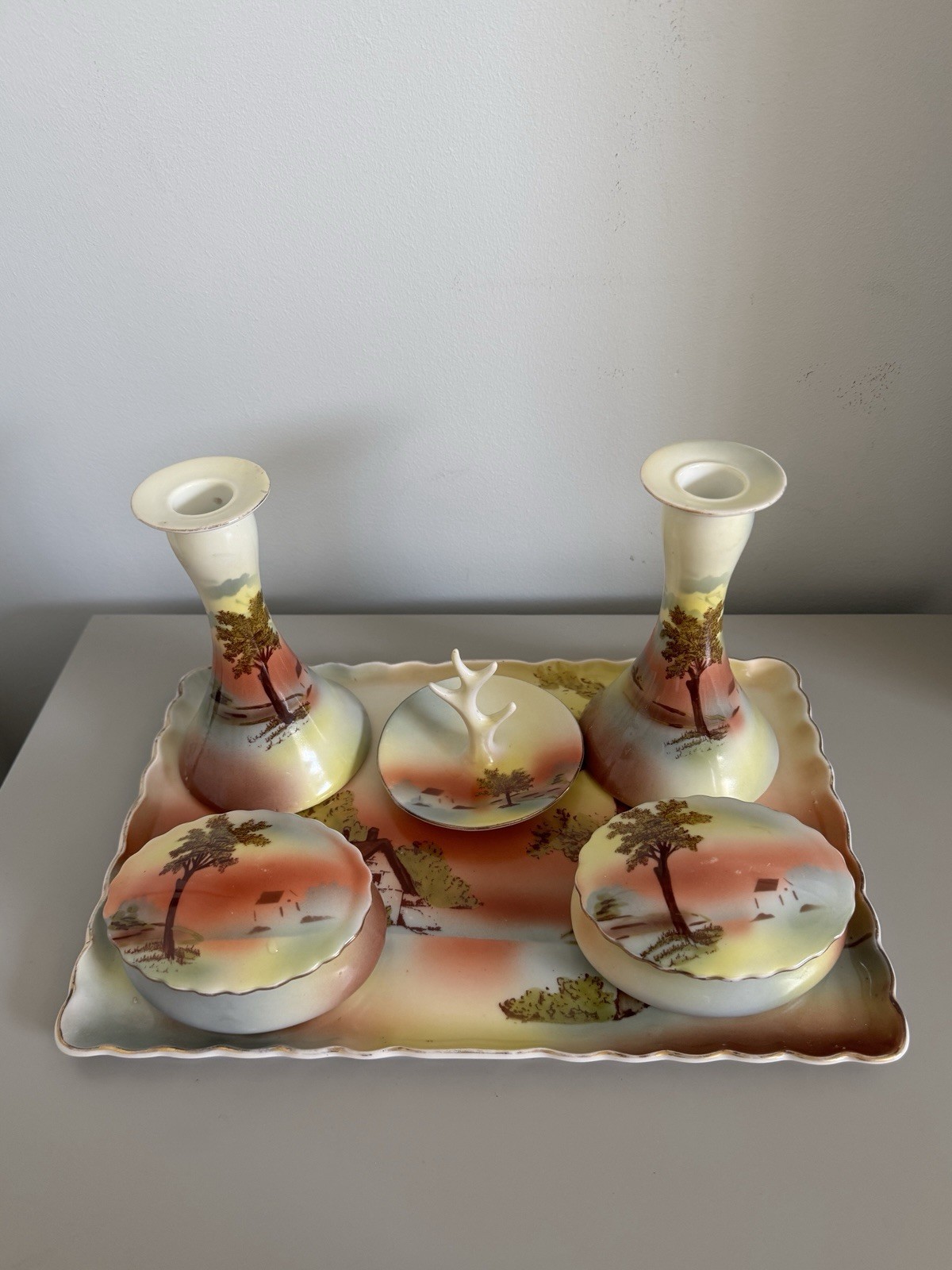 Antique Vintage 1918-30s Art Deco Victoria Czecho-Slovakia Porcelain Vanity Set Antique Vintage 1918-30s Art Deco Victoria Czecho-Slovakia Porcelain Vanity Set