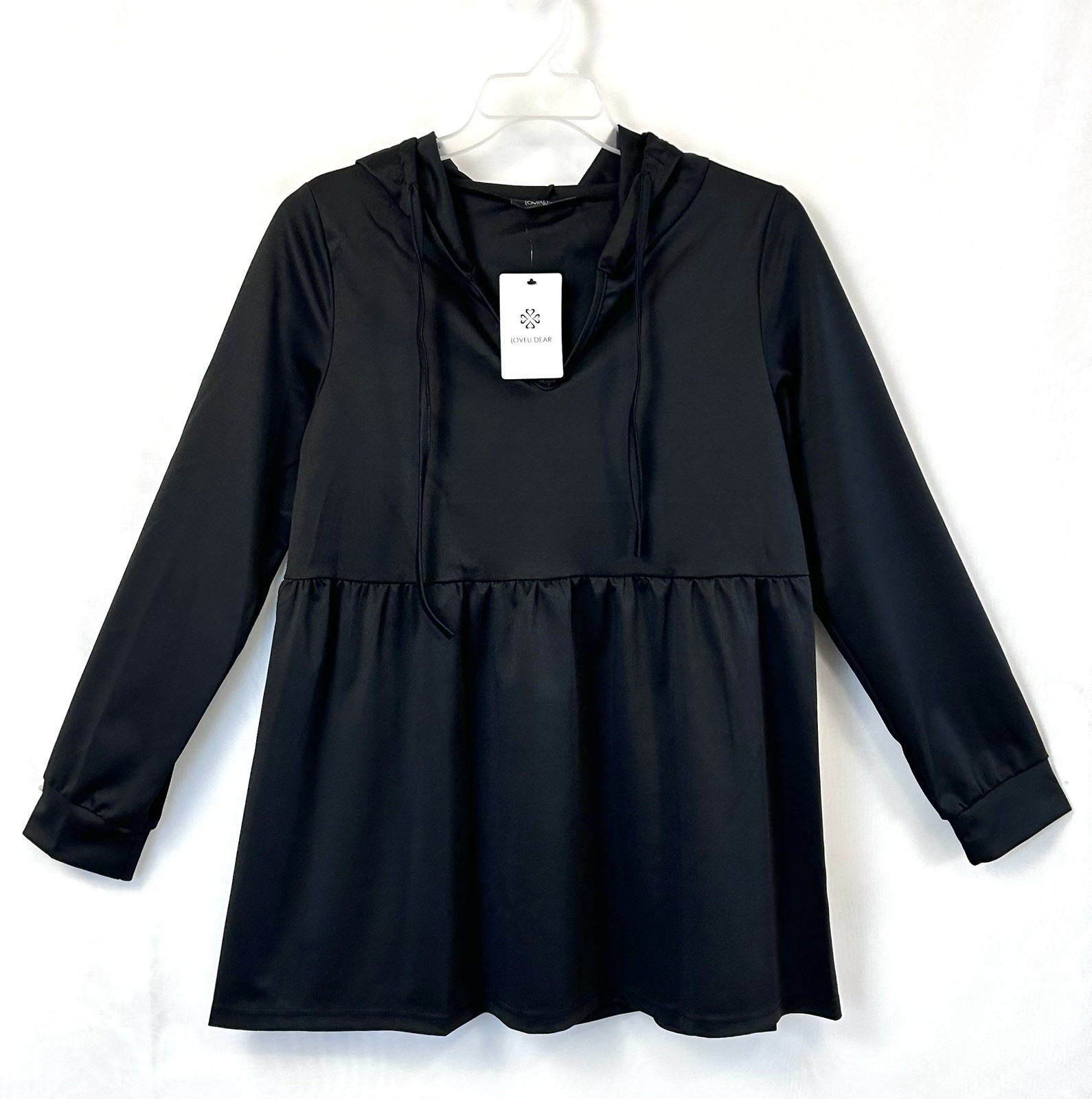 New LoveU.Dear Women’s Black Lightweight Babydoll Hoodie Top / XL