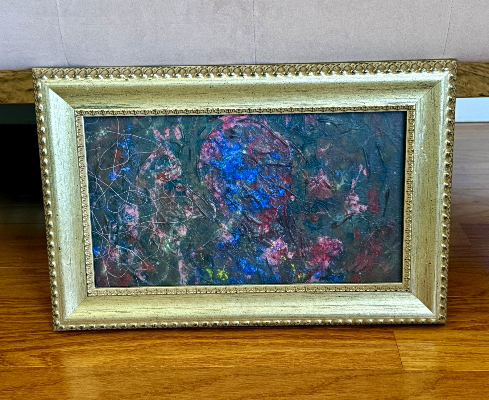 Katrina Halter Original Abstract Mixed Media Painting Thread Collage Gold Frame