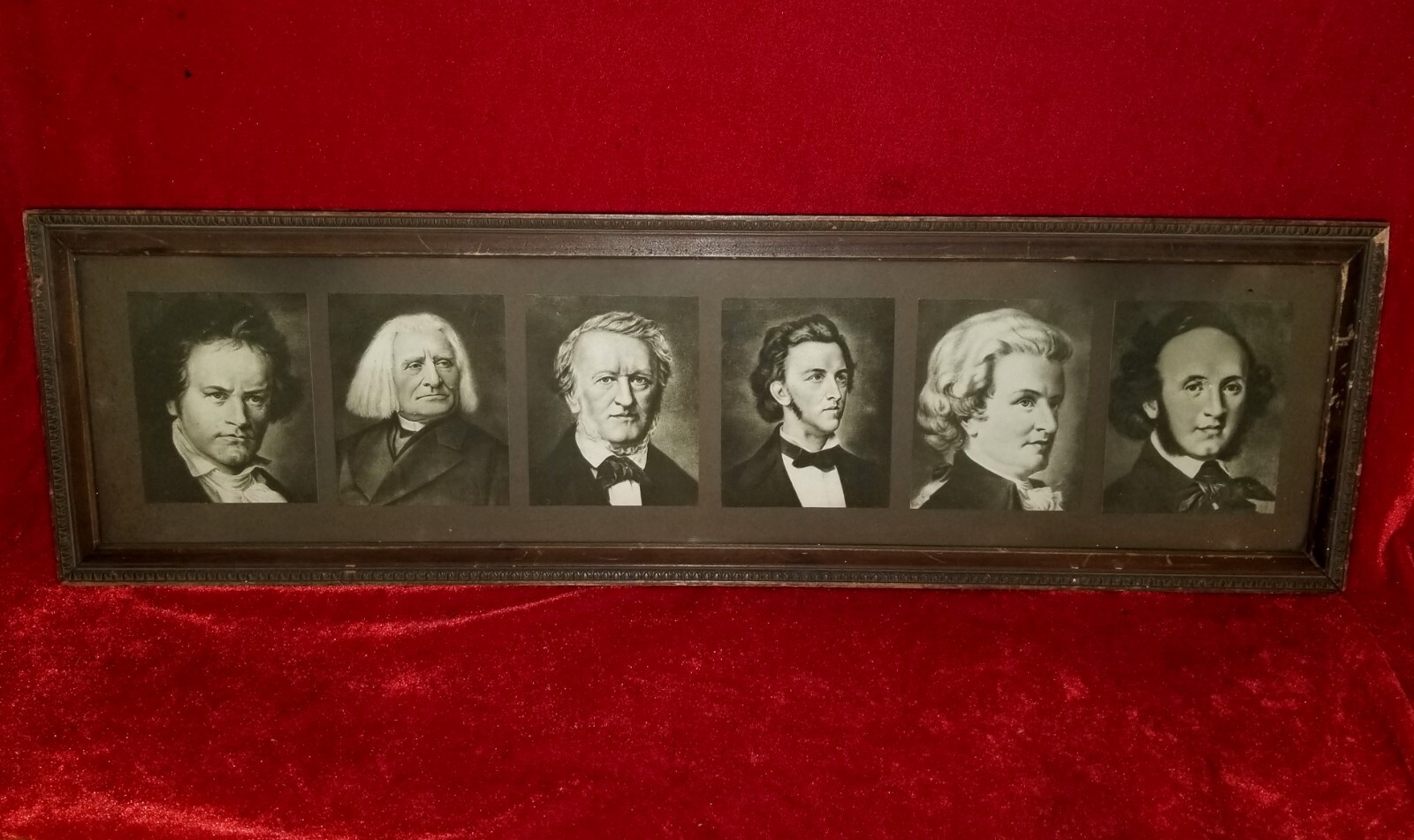 1890s MOZART BEETHOVEN LISZT CHOPIN VIVALDI Lithograph Composers lot Framed vtg