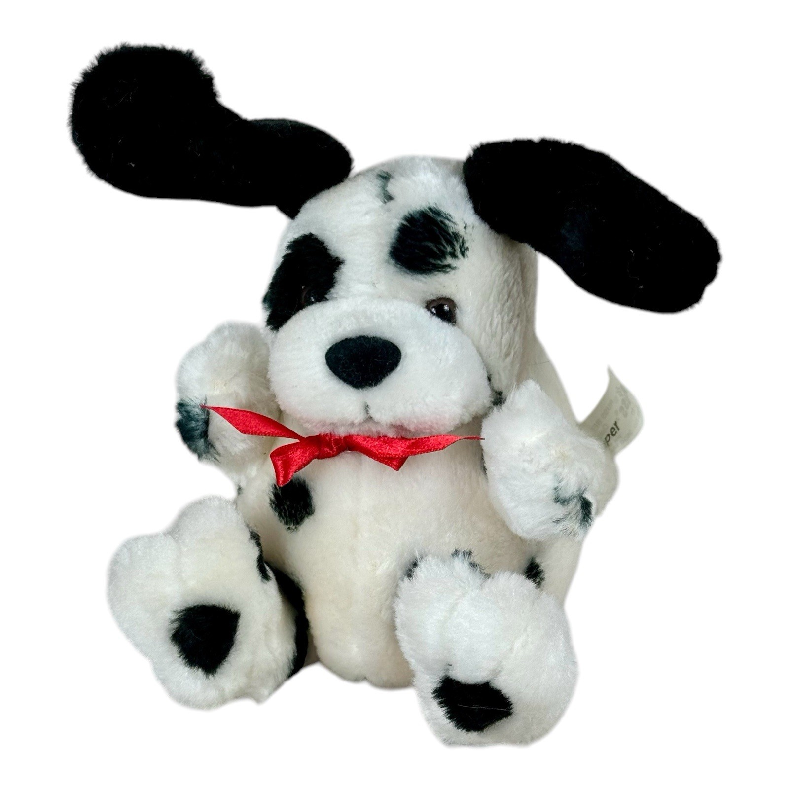 Vintage Russ Lil Dapper Dalmatian Plush Dog White Black Spots Puppy Red Bow 6”
