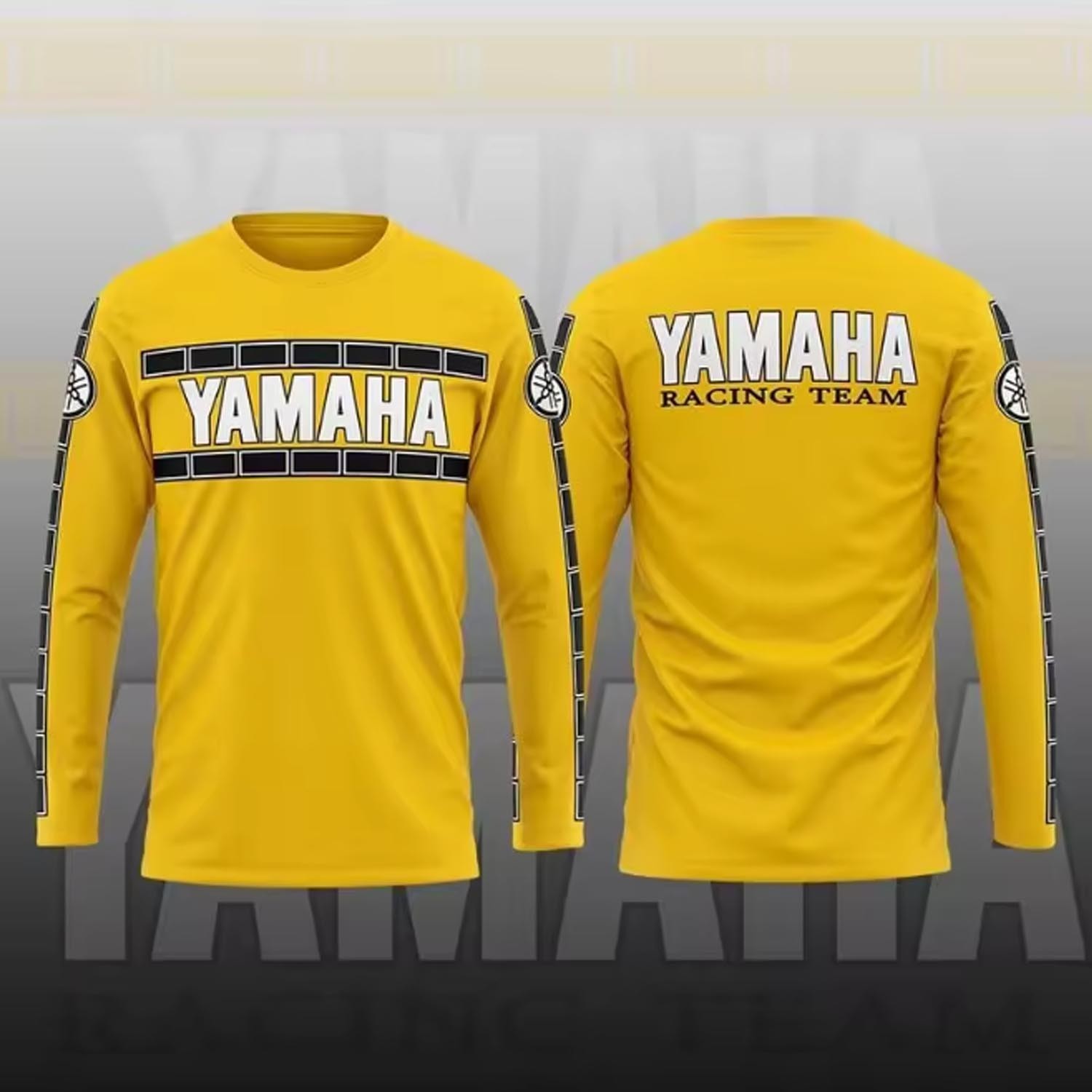 Custom Name Men\'s Yamaha Racing Team Yellow 3D Long Sleeve Shirt S-5XL