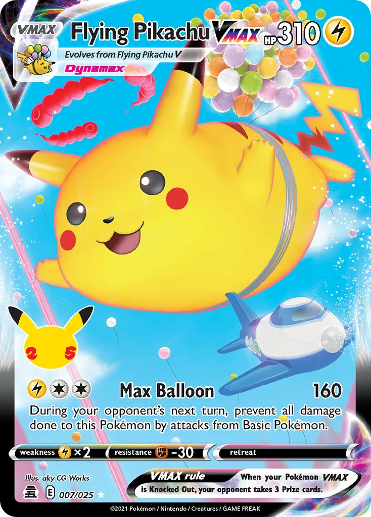 Flying Pikachu VMAX - 007/025 Celebrations Holo VMAX Rare Pokemon - NM Flying Pikachu VMAX - 007/025 Celebrations Holo VMAX Rare Pokemon - NM