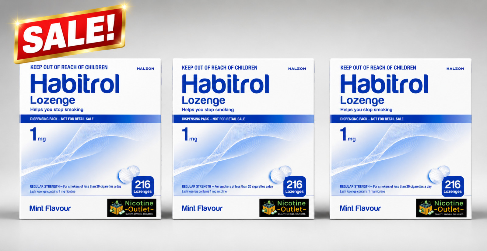 DENTED 3 Boxes Habitrol Nicotine Lozenge 1mg Mint 648 Pc Sugar Free Exp 2027