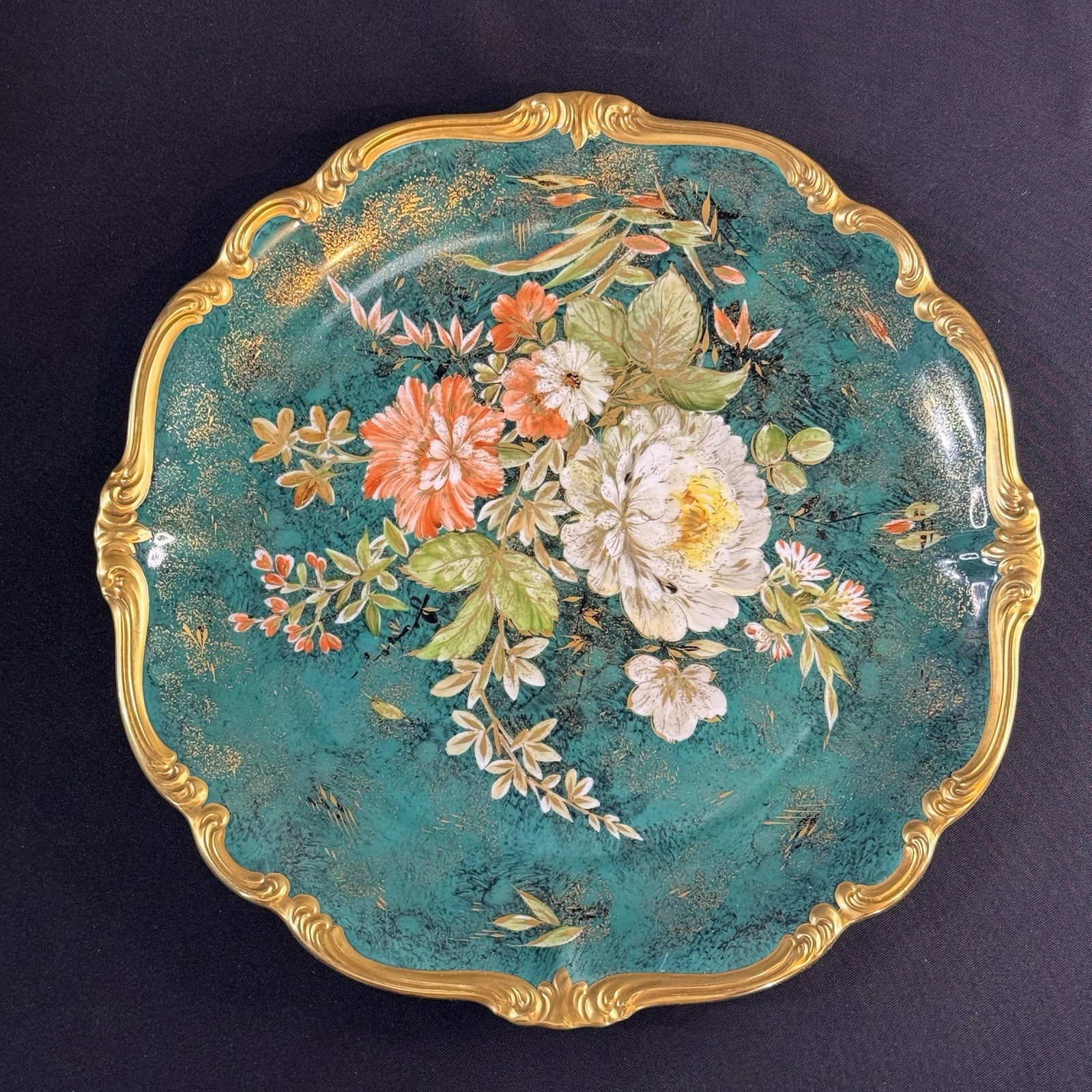 Rosenthal Pompadour Germany Hand Painted Plate Gold Gilt Teal Floral