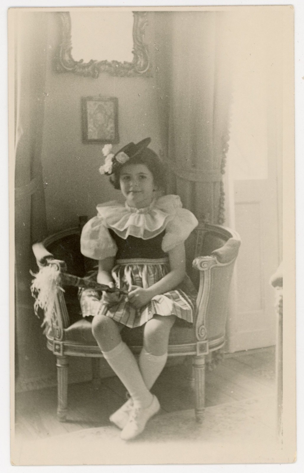 Girl Costume in Hat Portrait 1937 - Wiesbaden Germany - RPPC Real Photo Postcard