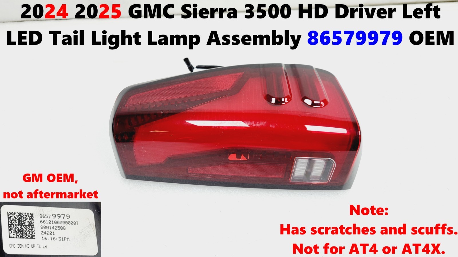 2024 2025 GMC Sierra 3500 HD Driver Left LED Tail Light Lamp Assembly 86579979