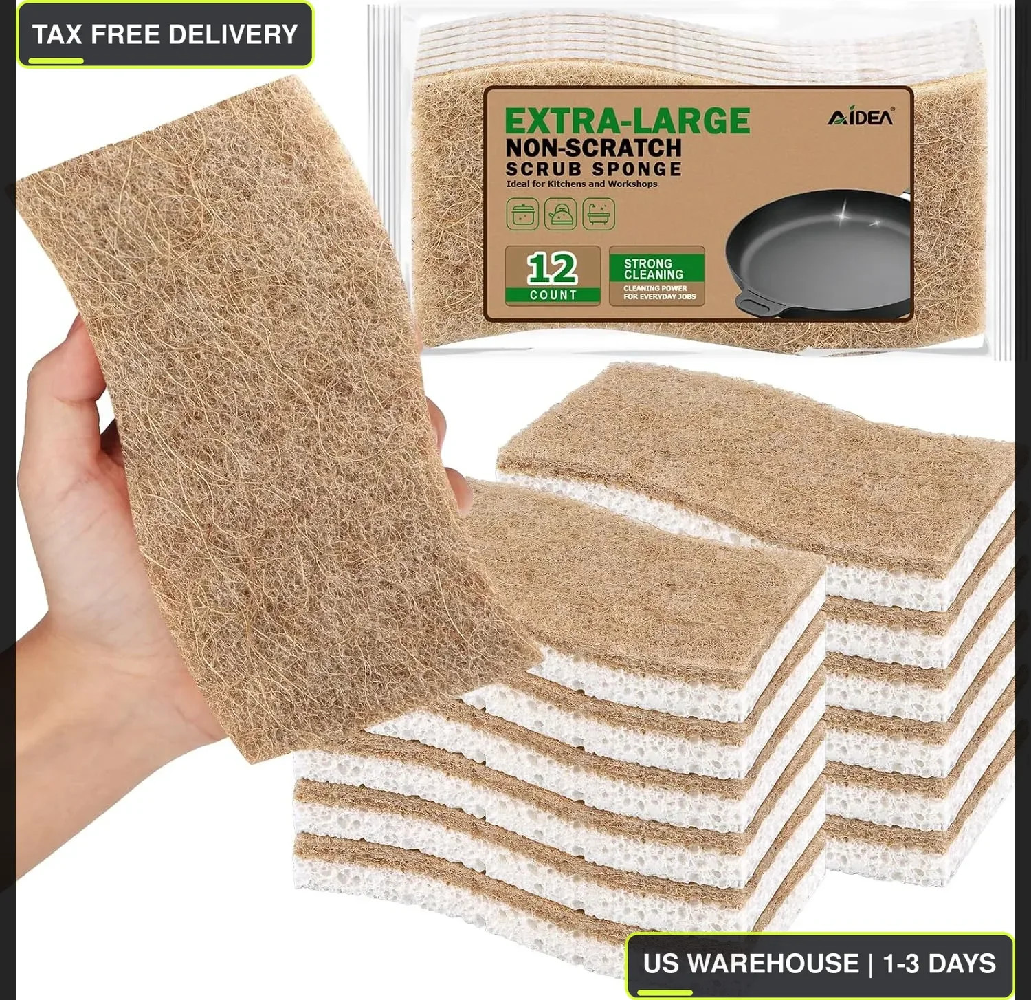 12pcs Kitchen Sponge Natural Biodegradable Eco-Friendly Dish Sponges for Kitchen