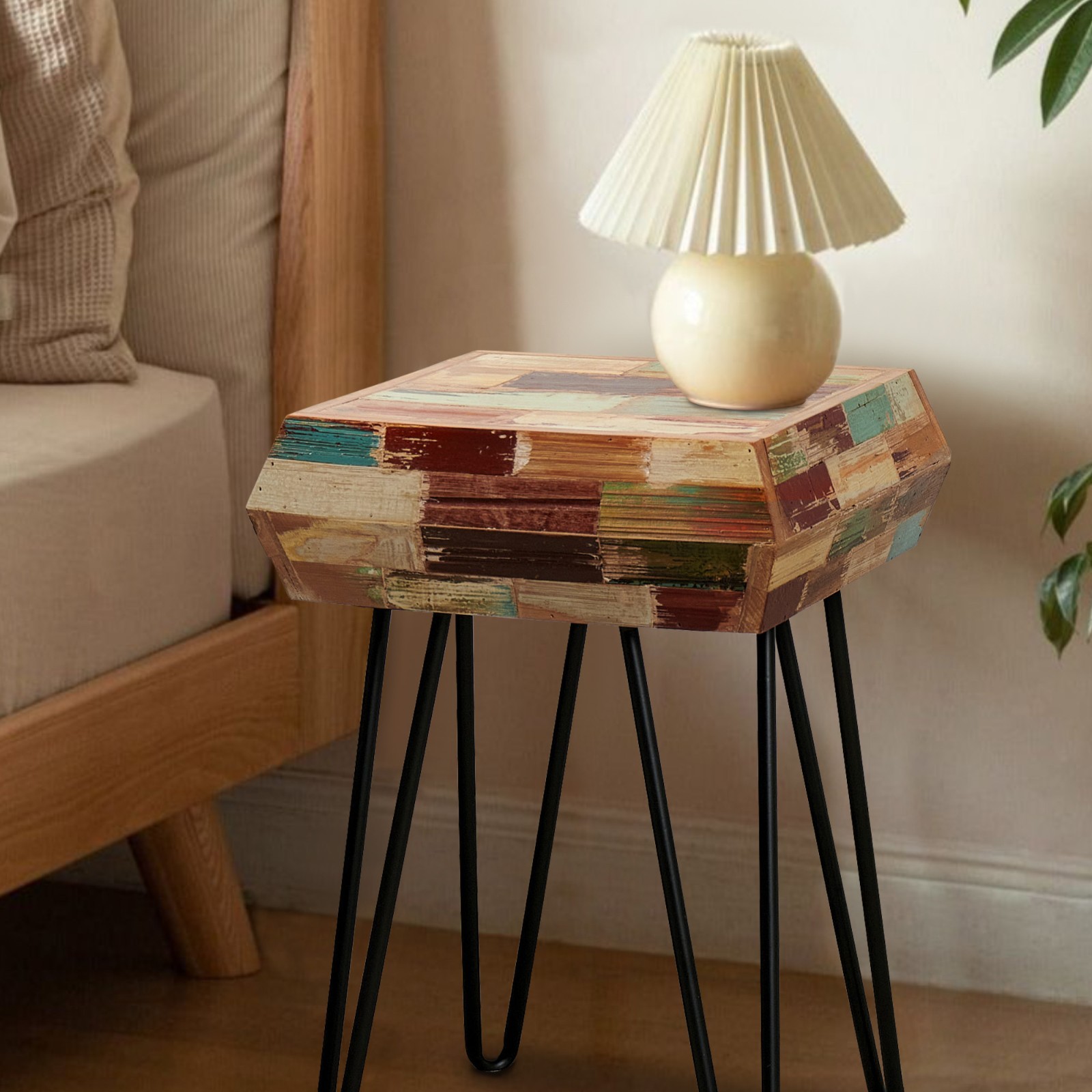 Greenage Side Table Solid Reclaimed Wood Accent Coffee End Table 3D Square