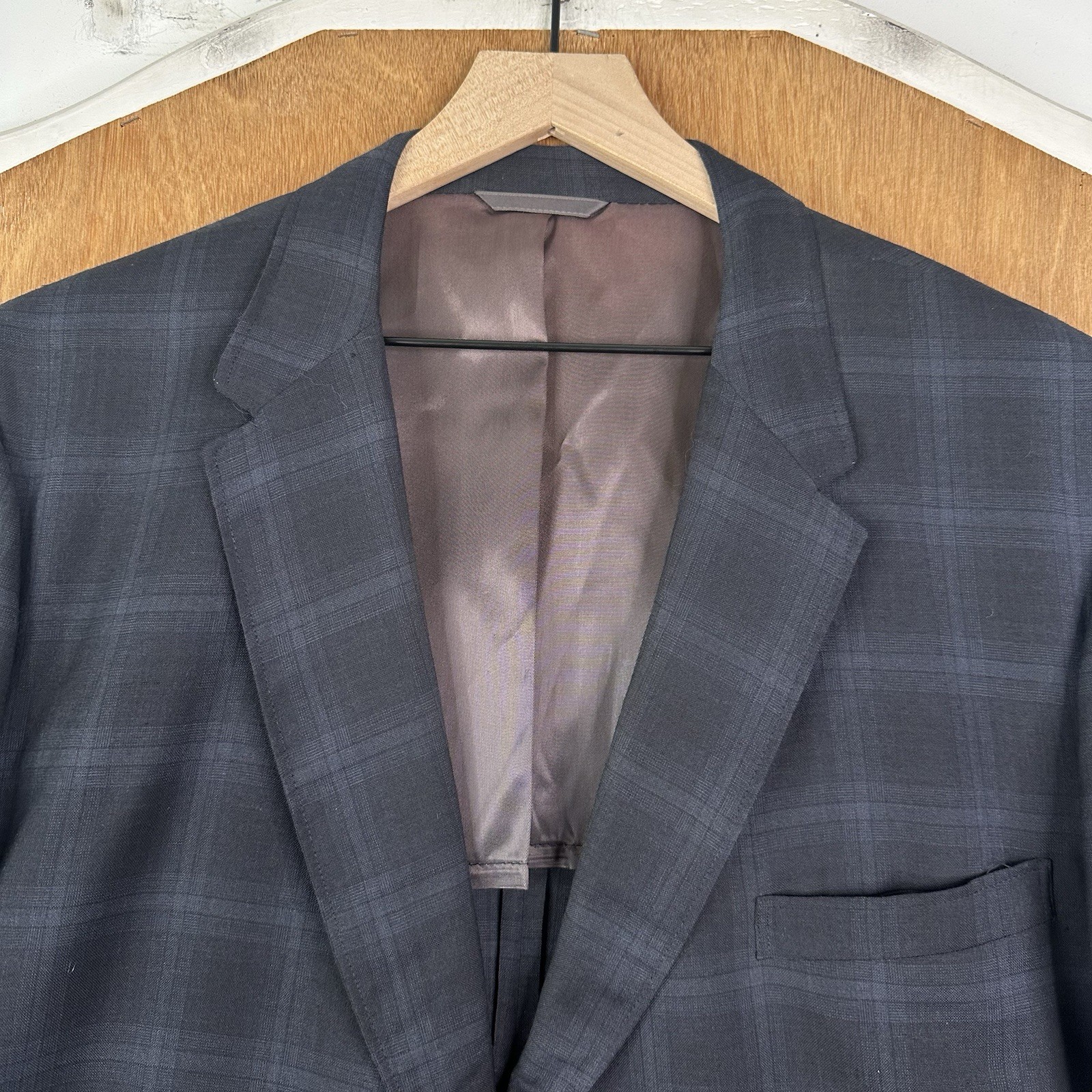 VTG Plaid Blazezr Mens 50S Gray Shadow Plaid 3/2 Roll Wool 1950s Union Coat
