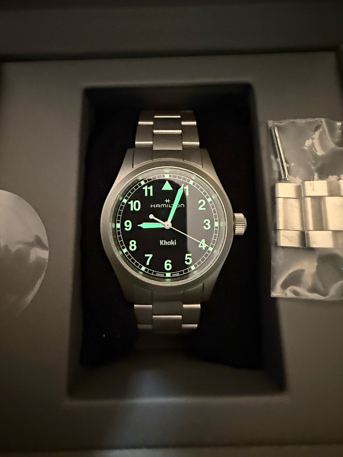Hamilton Khaki Field Quartz 38mm Black Dial Steel Bracelet, Box & Manual Hamilton Khaki Field Quartz 38mm Black Dial Steel Bracelet, Box & Manual